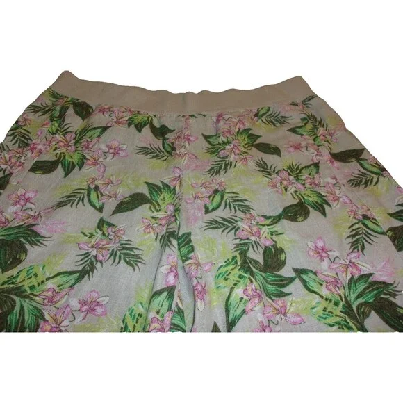 J. Jill Linen Cropped Pants in Sz. M Floral Design Wide Leg High Rise 11" - Picture 2 of 5